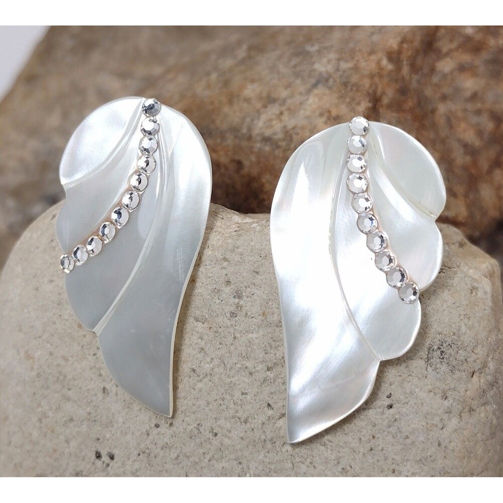 Vintage Carved Mother of Pearl Crystal Earrings